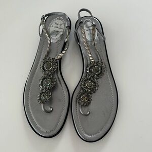 Rene Caovilla Silver Embellished Women's Sandals